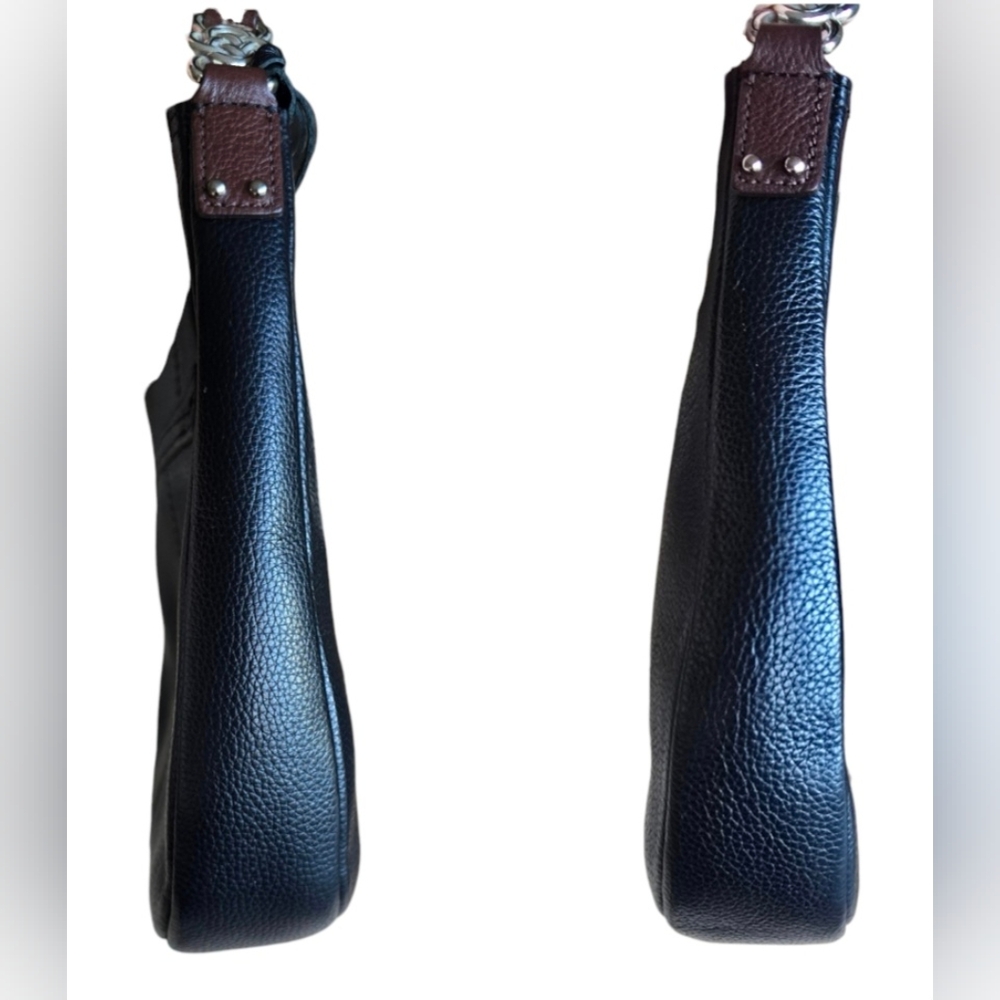 EUC Brighton Aidan Shoulderbag Black Chocolate leather hobo w/ woven acc… - Picture 6 of 11